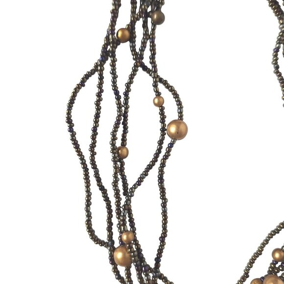 Vintage Multistrand Brown Seed Beads Copper Choker Necklace - Picture 3 of 6